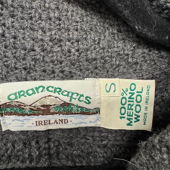 Aran Crafts Gray Thick Cable Knit Cardigan Sweater 100% Irish Wool Size Small - Picture 5 of 8